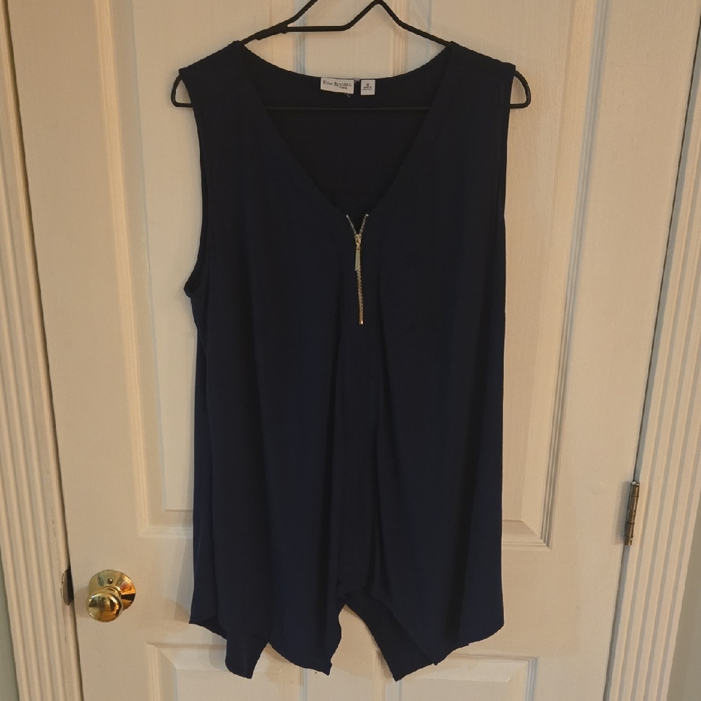 Kim Rogers Navy Sleeveless V-Neck Tank with Front Zip